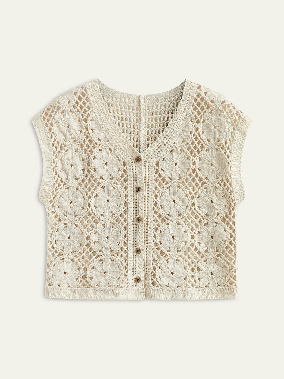 Débardeur en maille jacquard semi-transparente à encolure en V
