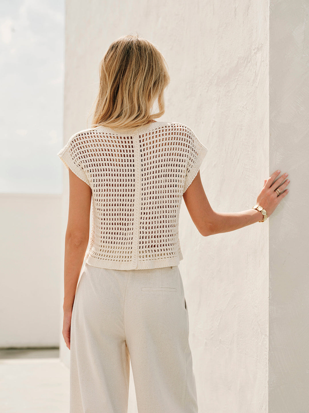 Débardeur en maille jacquard semi-transparente à encolure en V