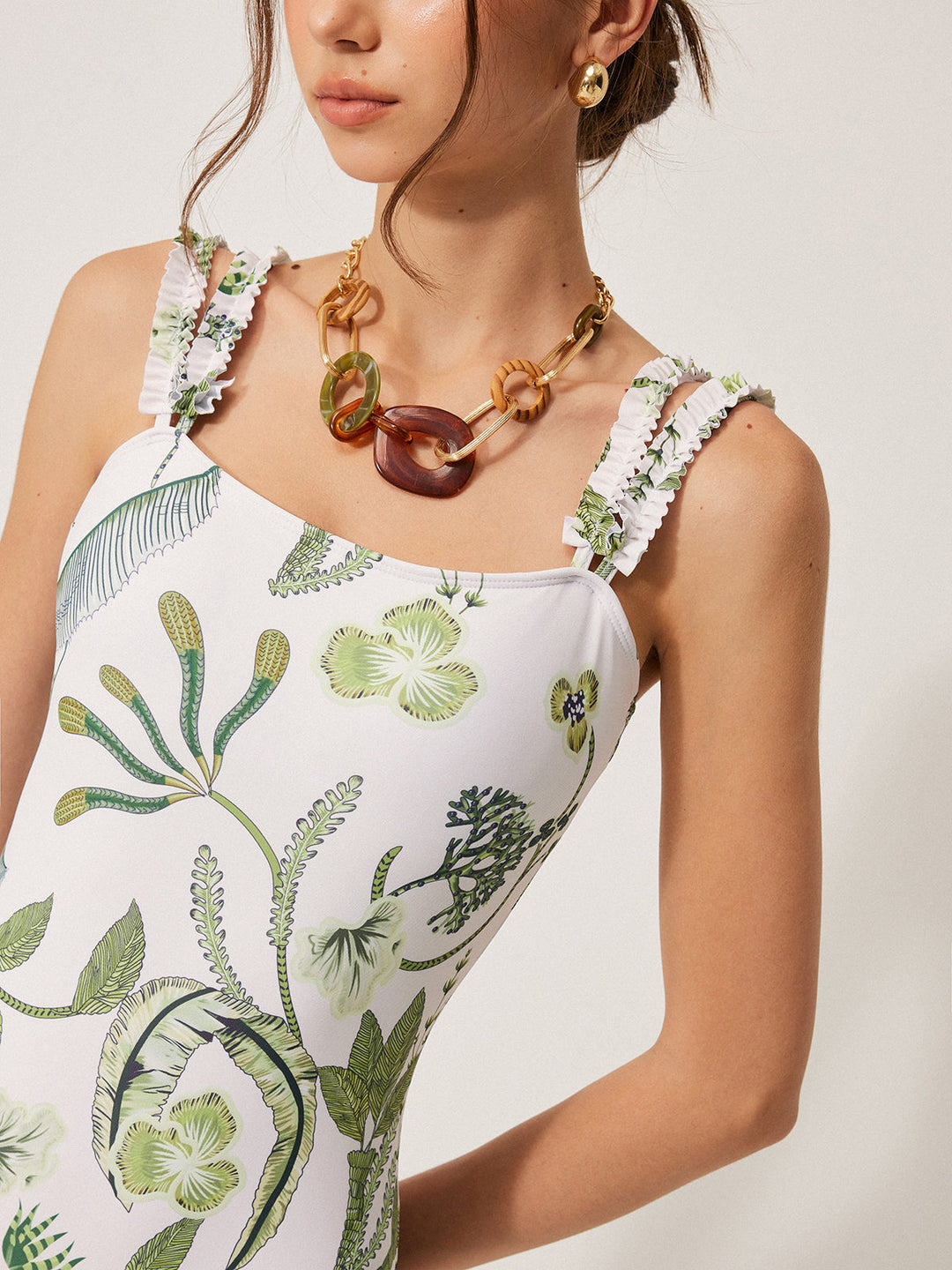 Maillot de bain une pièce à volants et imprimé floral