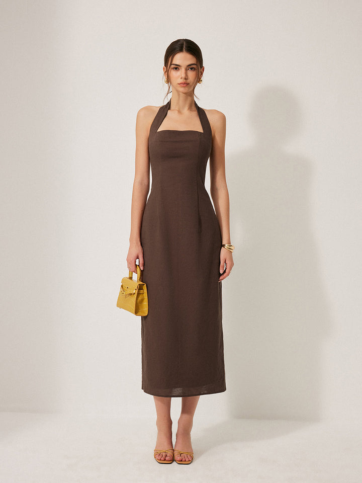 Robe Longue Dos Nu fendue en Coton & Lin