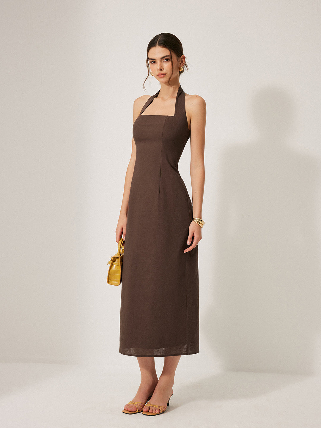 Robe Longue Dos Nu fendue en Coton & Lin