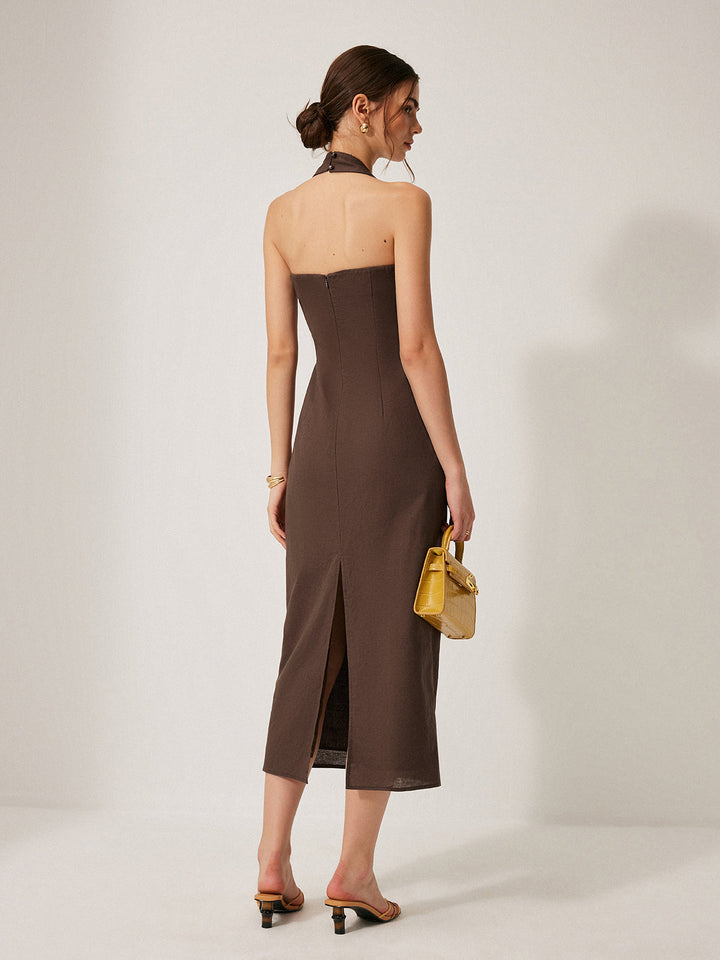 Robe Longue Dos Nu fendue en Coton & Lin