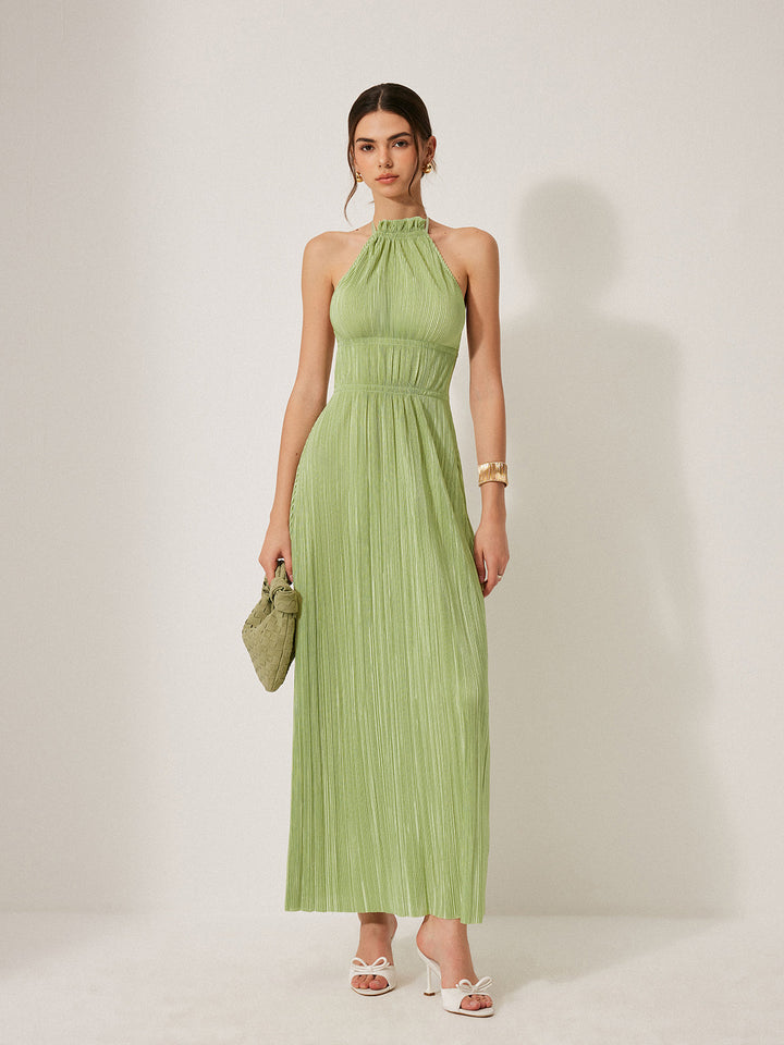 Robe Longue à Bretelles Plissées et Dos Nu