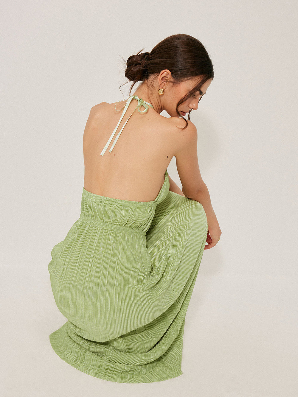 Robe Longue à Bretelles Plissées et Dos Nu