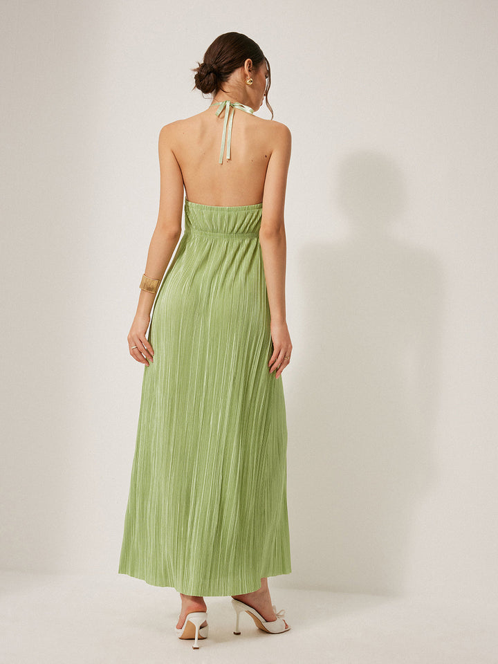 Robe Longue à Bretelles Plissées et Dos Nu