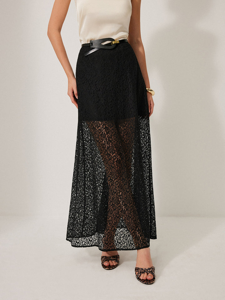 Jupon en dentelle semi-transparente sans ceinture