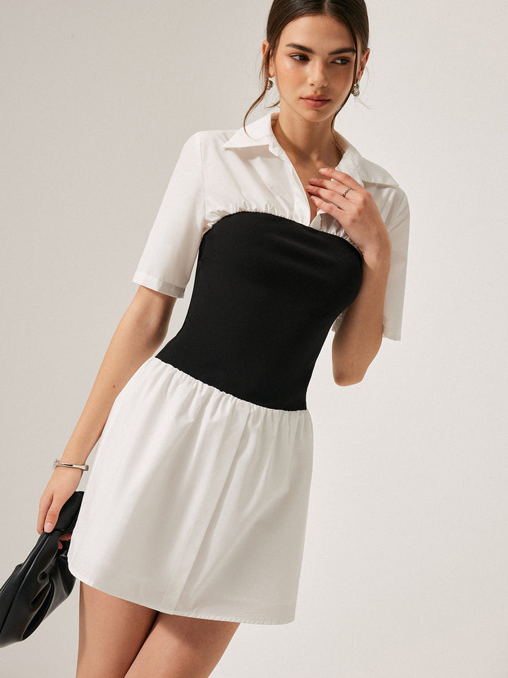 Robe Chemise Boutonnée à Revers Panneau 2 en 1