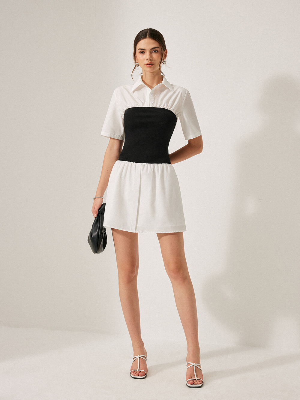 Robe Chemise Boutonnée à Revers Panneau 2 en 1