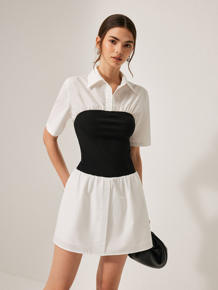 Robe Chemise Boutonnée à Revers Panneau 2 en 1