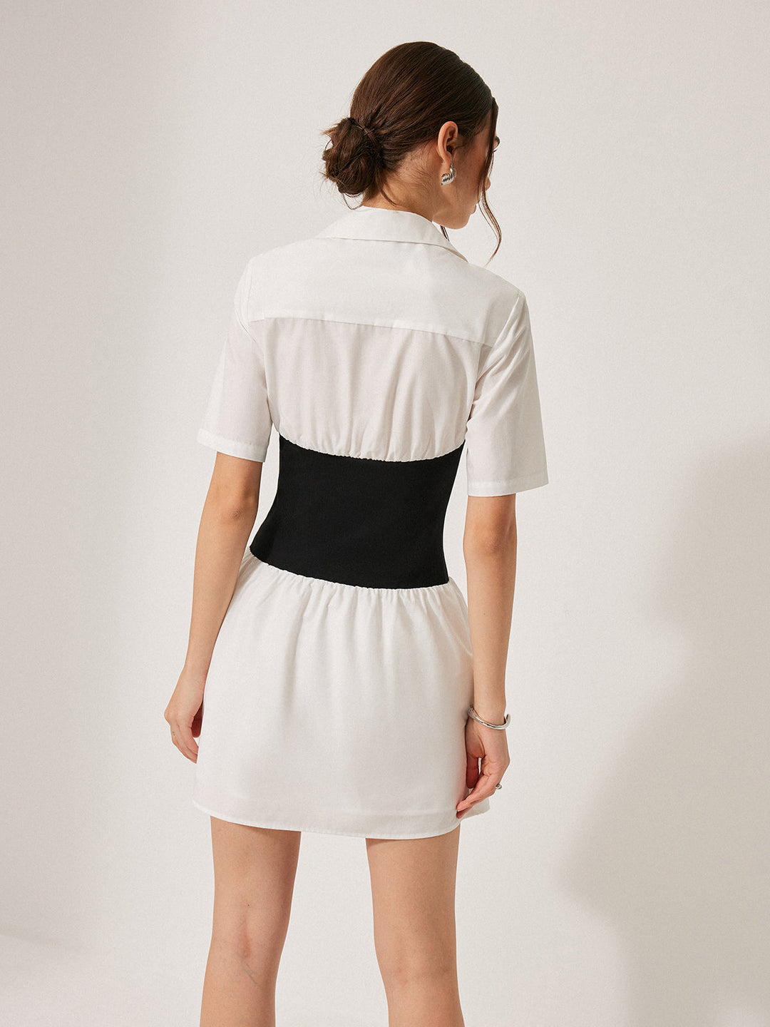 Robe Chemise Boutonnée à Revers Panneau 2 en 1