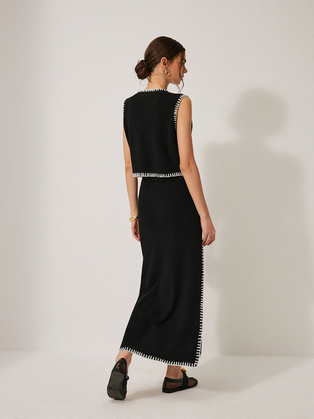 Ensemble haut et jupe en tricot à bordure contrastante