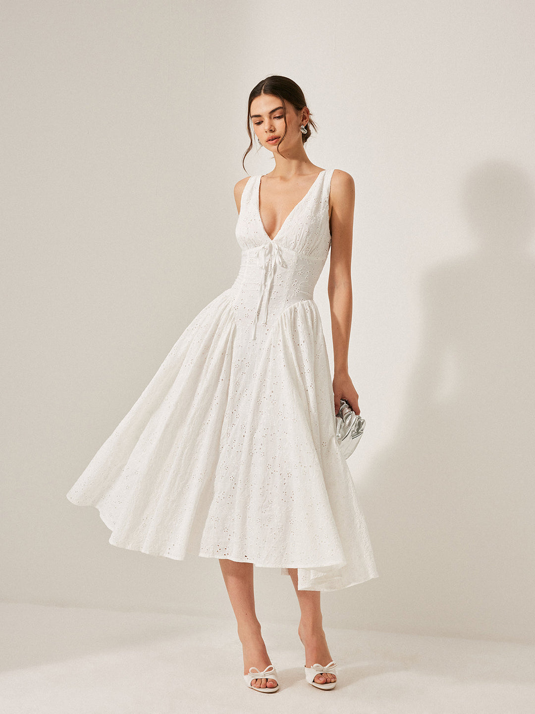 Robe à Lacets Brodés en Coton