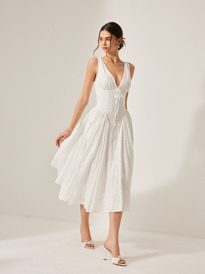 Robe à Lacets Brodés en Coton