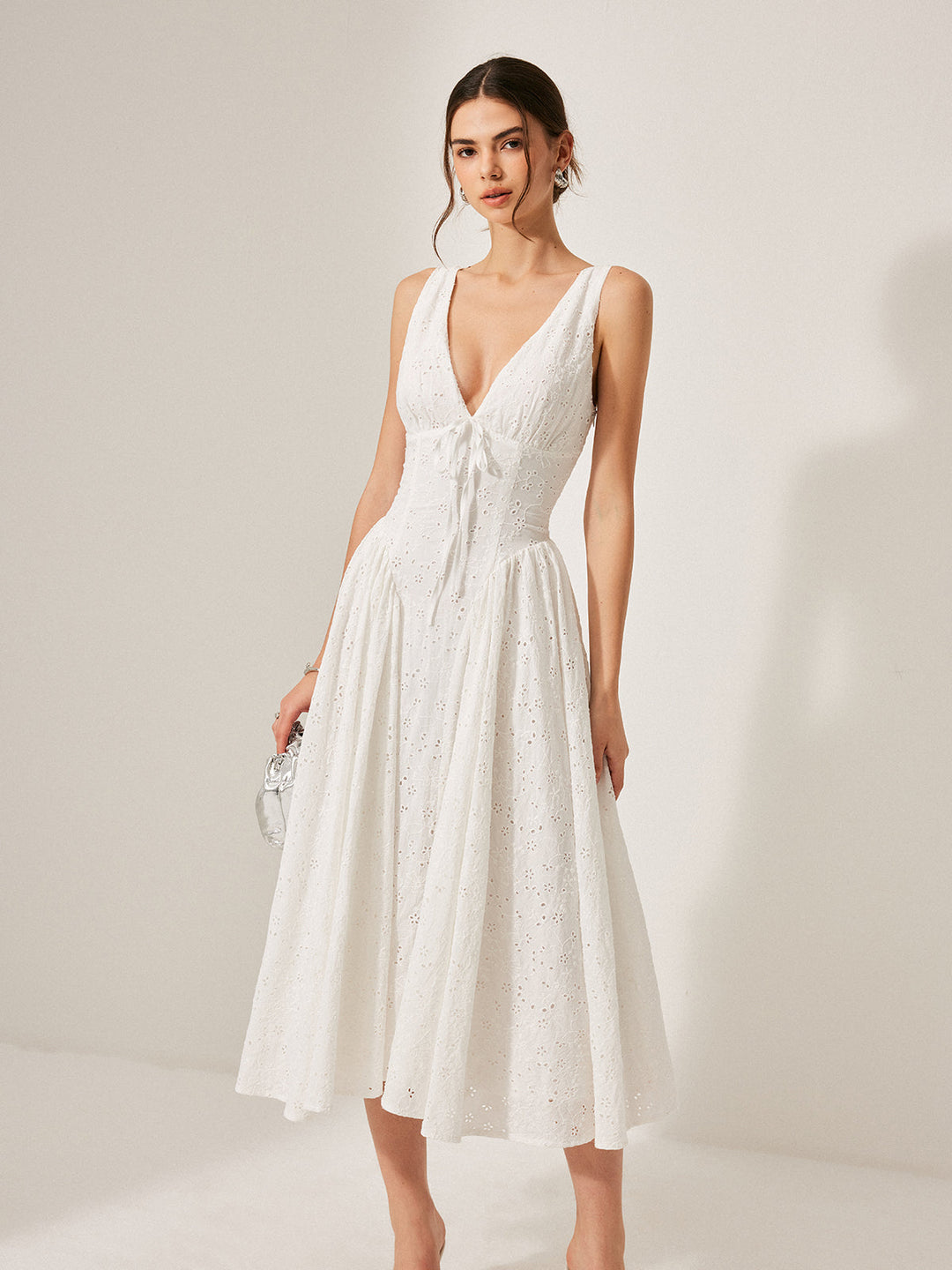 Robe à Lacets Brodés en Coton