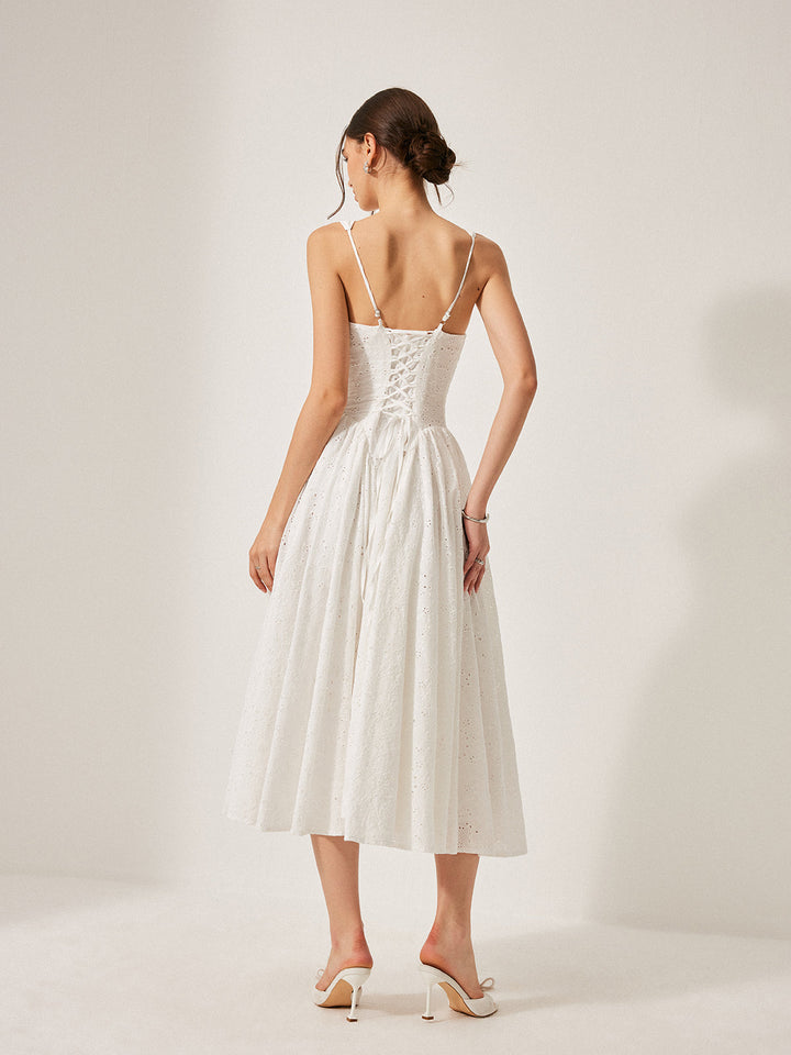 Robe à Lacets Brodés en Coton