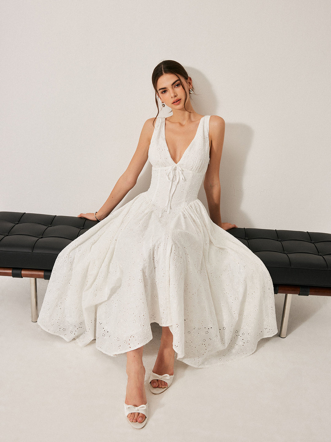 Robe à Lacets Brodés en Coton