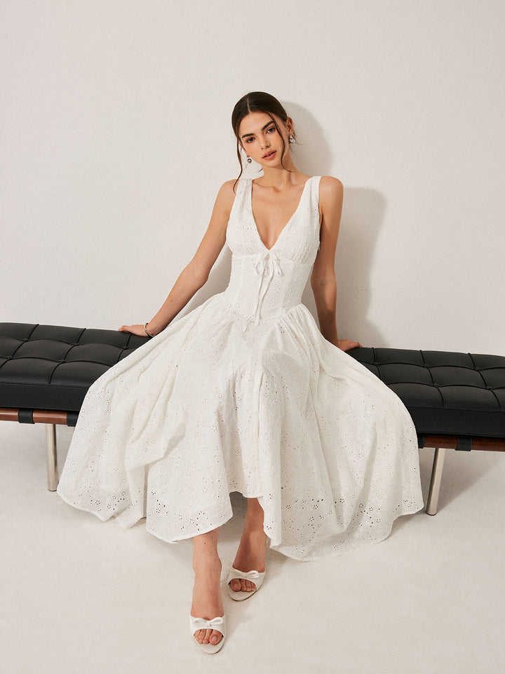Robe à Lacets Brodés en Coton