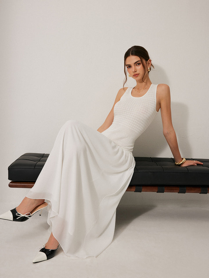 Robe sans manches en maille semi-transparente