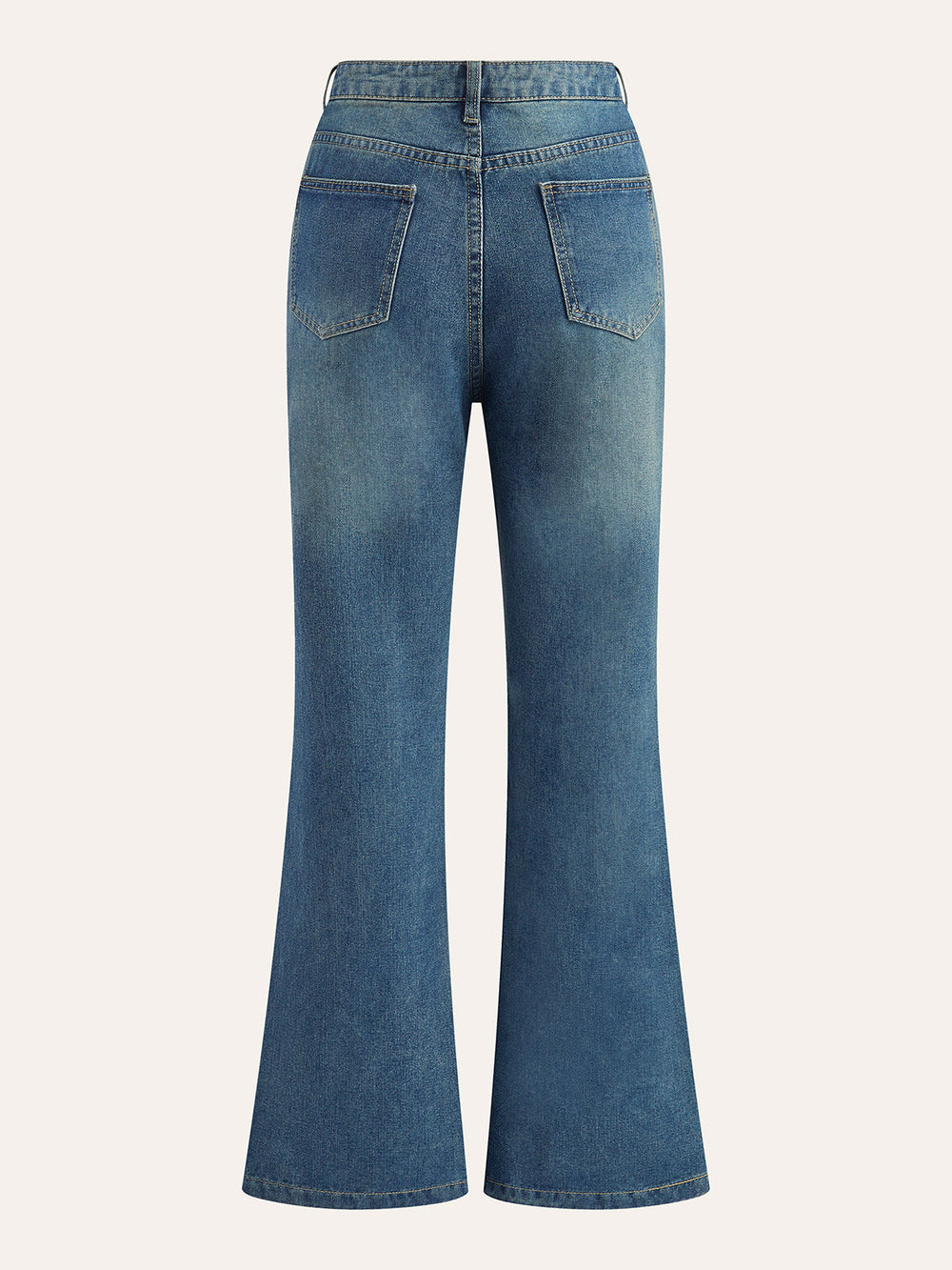 Jean Patte D'Élégance Taille Mi-Haute avec Boutons Décoratifs et Fermeture Éclair Évasée