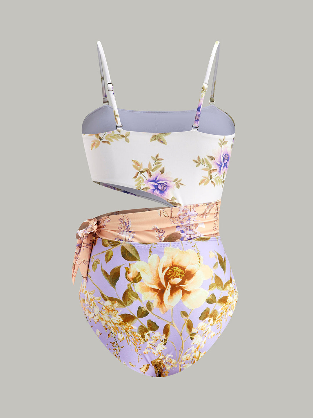 Maillot de bain une pièce à bretelles spaghetti avec nœud à découpe imprimé