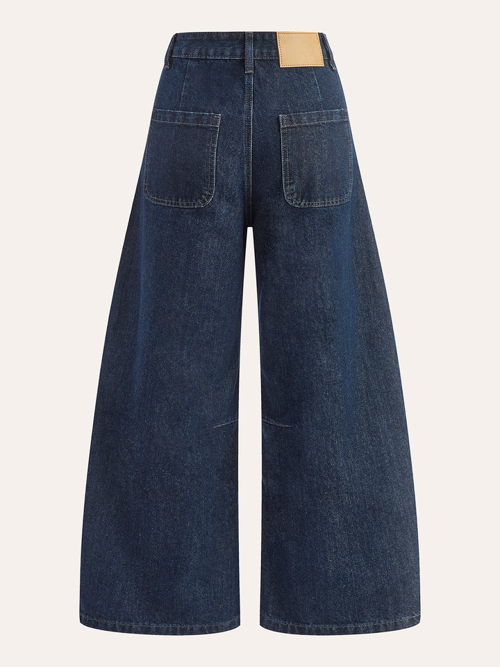 Jean Large Jambe Mi-Taille en Coton