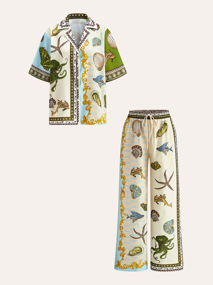 Ensemble Chemise Imprimée avec Pantalon à Cordon de Serrage