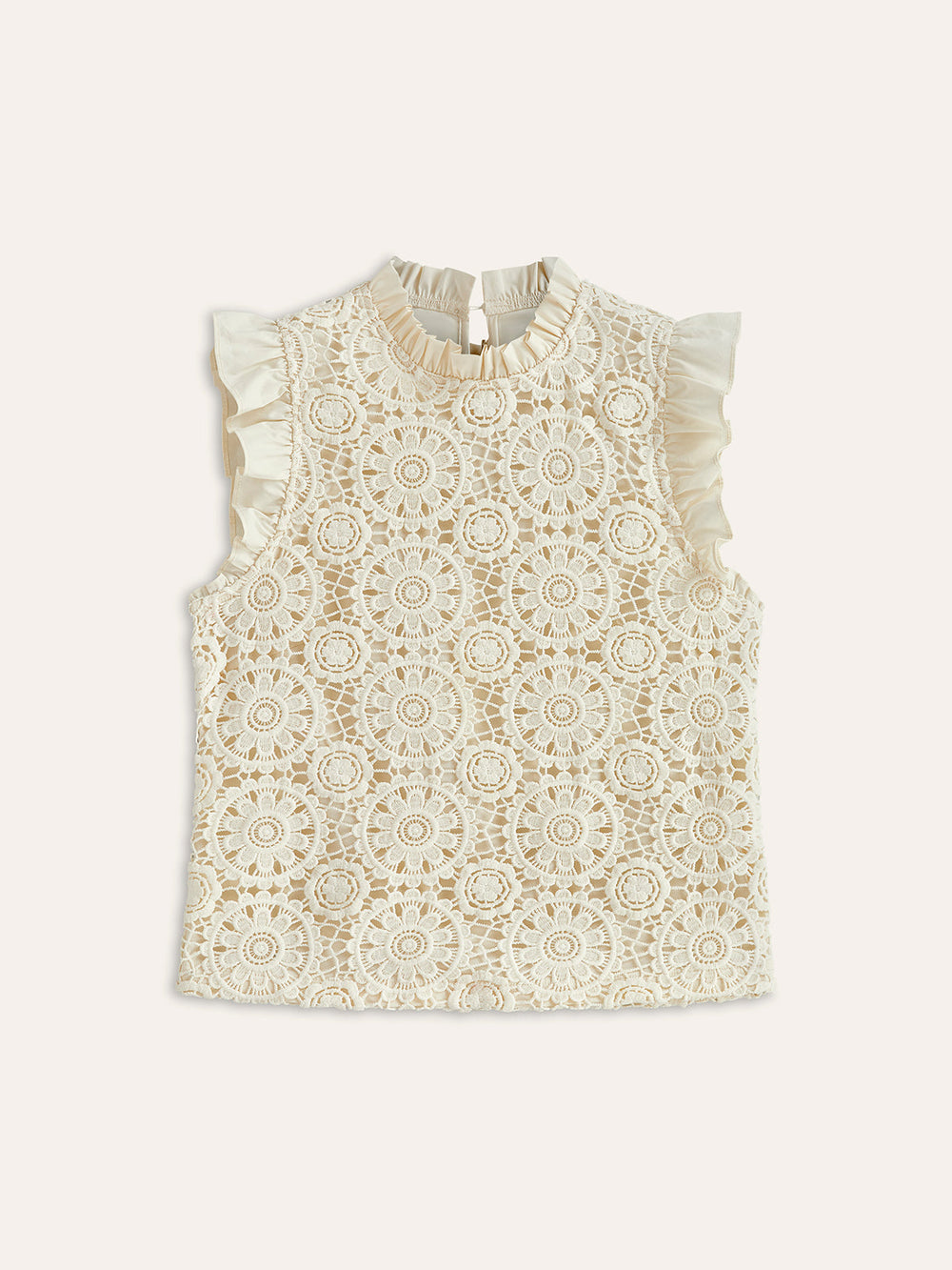 Haut sans manches en crochet et dentelle avec bordure à volants