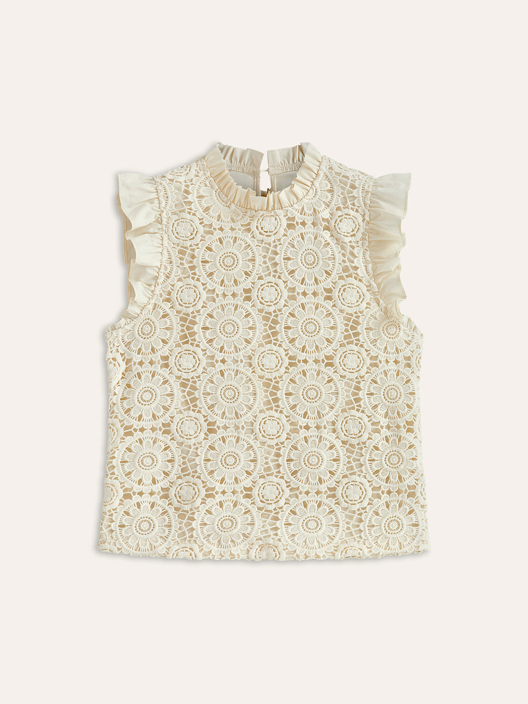 Haut sans manches en crochet et dentelle avec bordure à volants