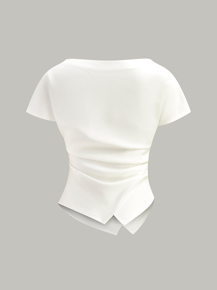 T-Shirt Ruché à Ourlet Asymétrique