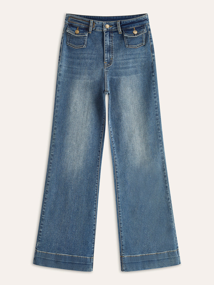 Pantalon à poches décoratives mi-taille