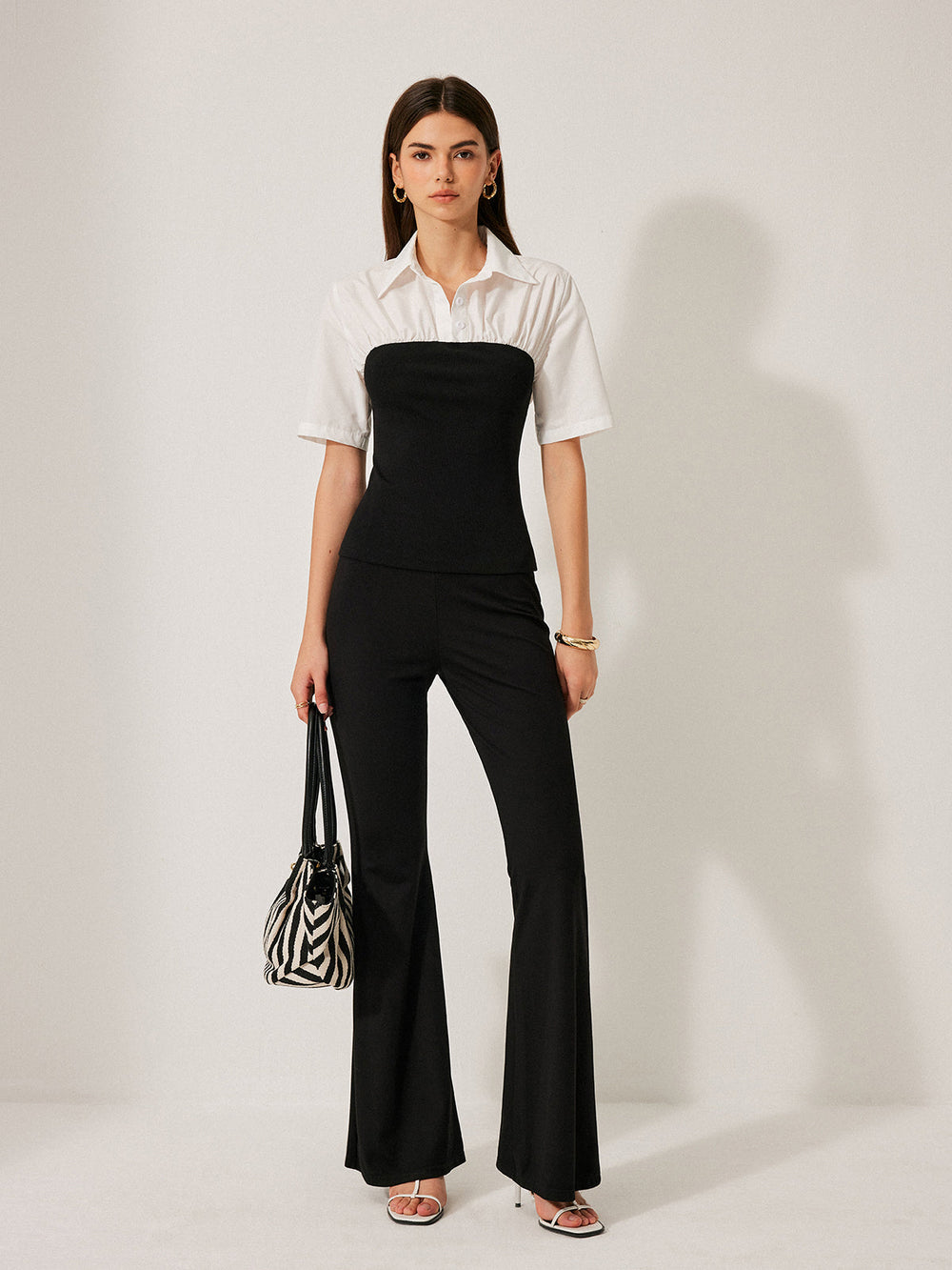 Blouse boutonnée à revers décorative 2 en 1