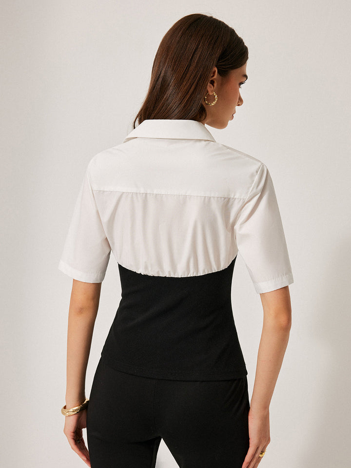 Blouse boutonnée à revers décorative 2 en 1