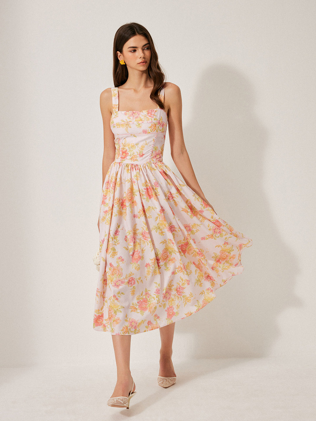 Robe mi-longue à fleurs
