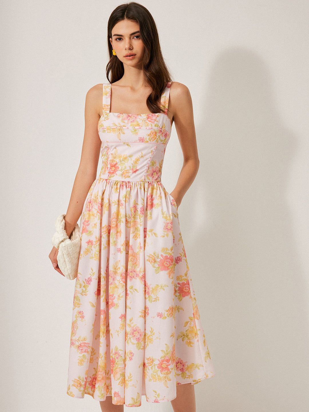 Robe mi-longue à fleurs