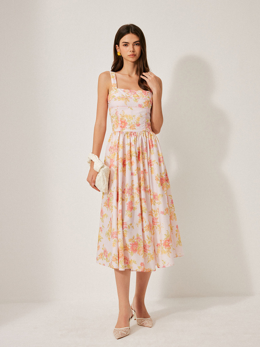 Robe mi-longue à fleurs