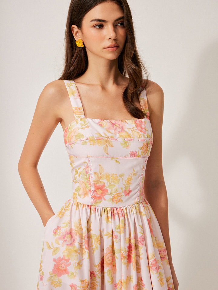 Robe mi-longue à fleurs