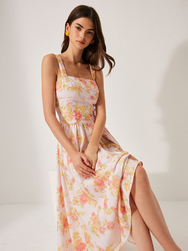 Robe mi-longue à fleurs