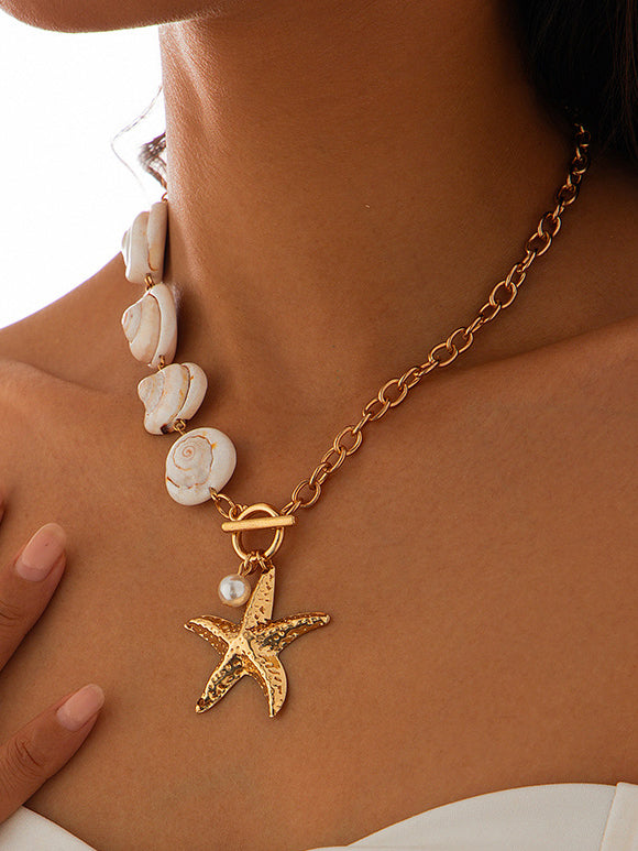 Collier pendentif coquillage et étoile de mer