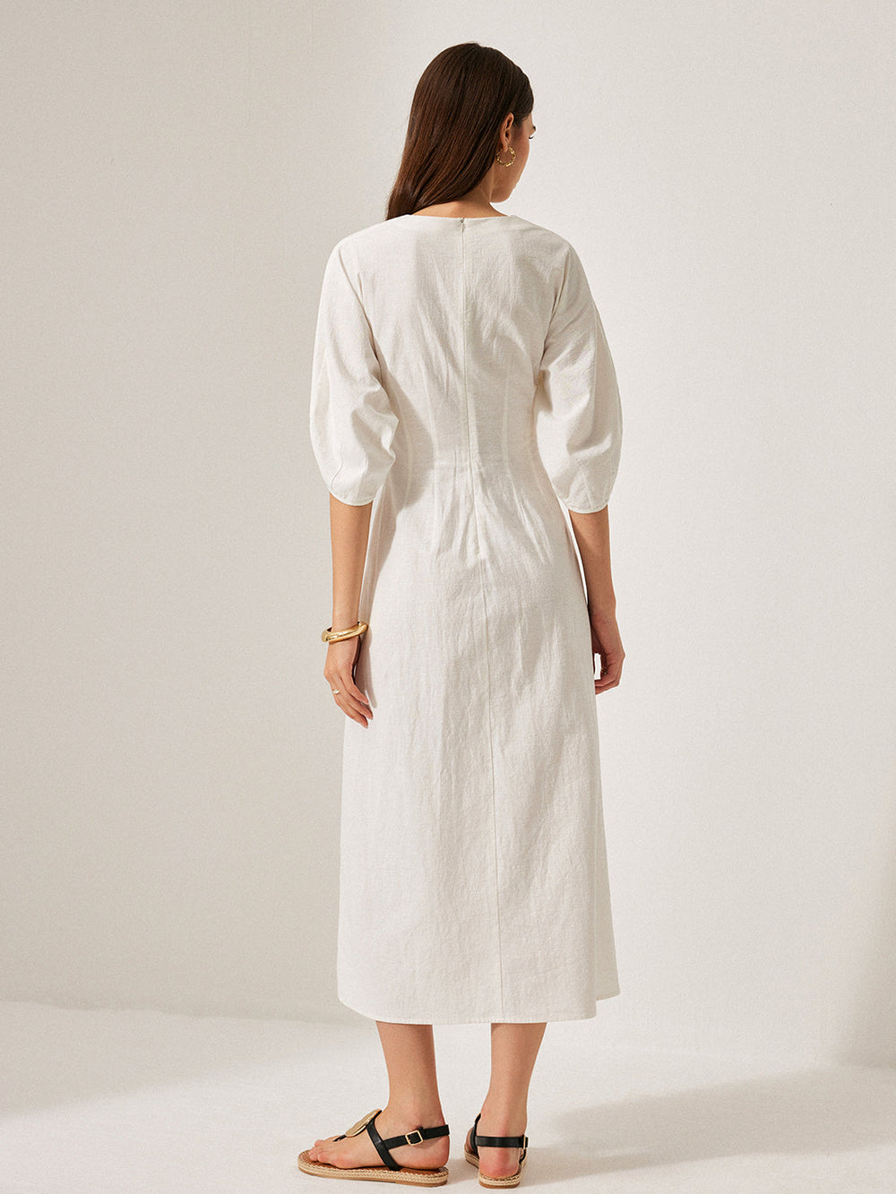 Robe Manches Bouffantes Coton & Lin Sans Ceinture
