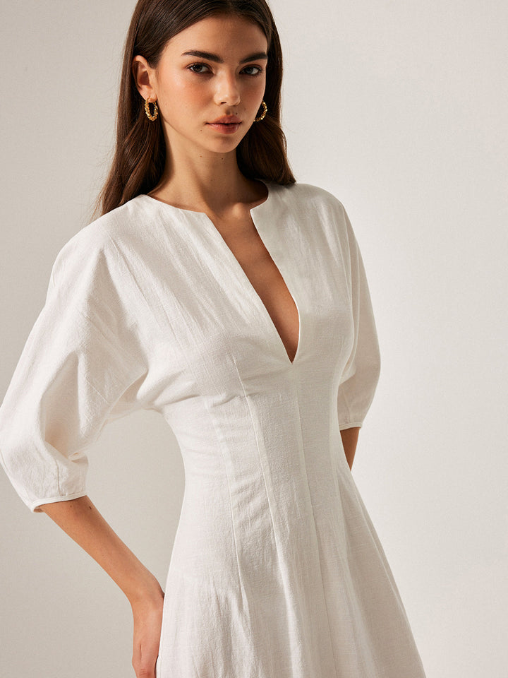 Robe Manches Bouffantes Coton & Lin Sans Ceinture