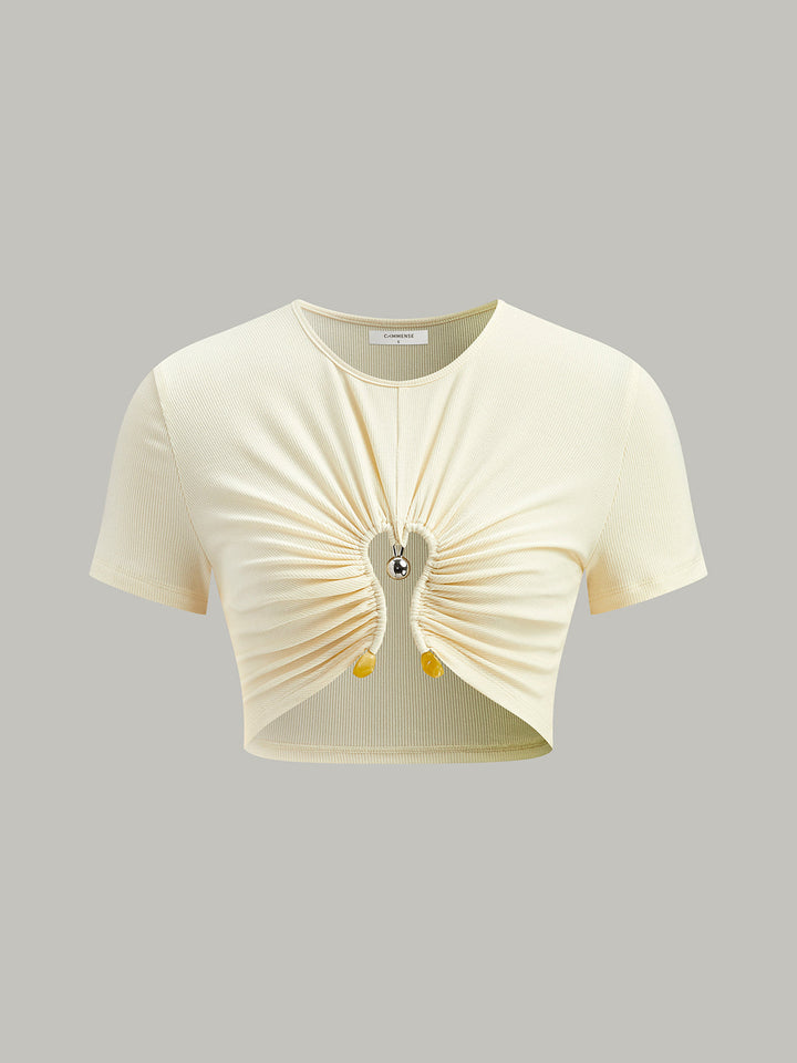 T-shirt côt T-shirt en coton côtelé avec détail en métal découpé
