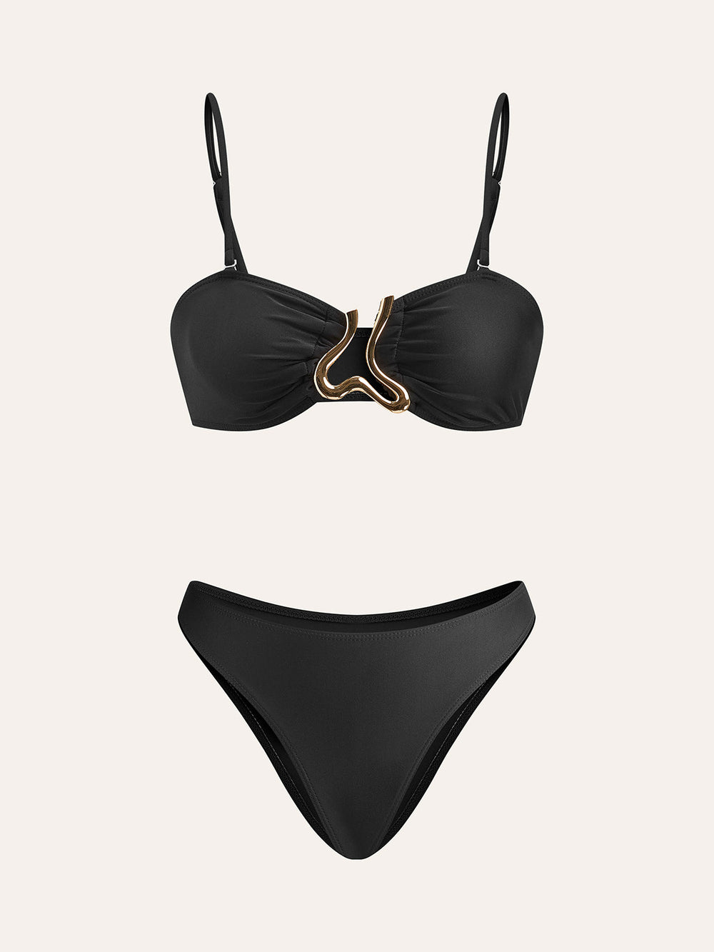 Ensemble Bikini Détaillé Doré Avec Jupe de Couverture