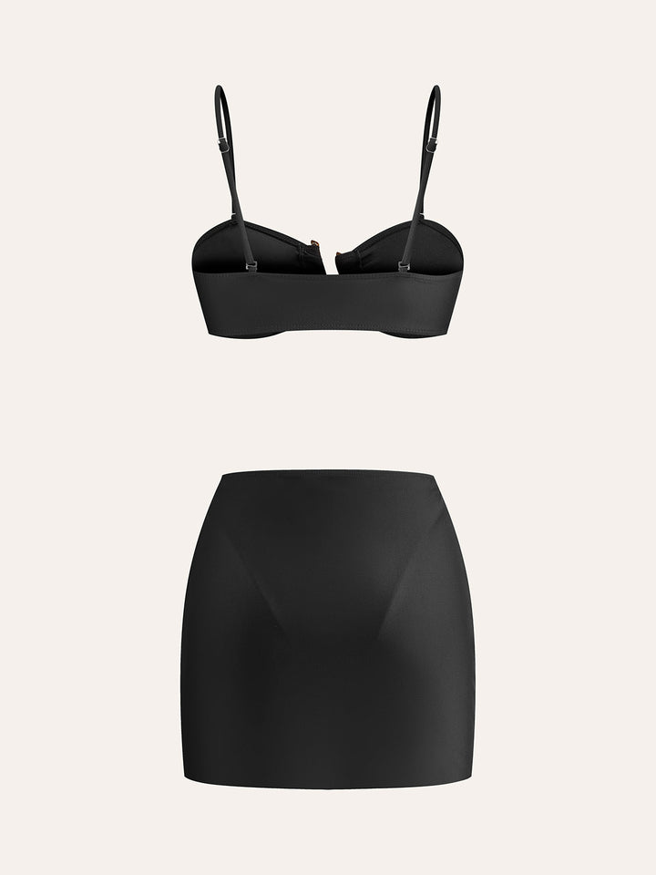 Ensemble Bikini Détaillé Doré Avec Jupe de Couverture