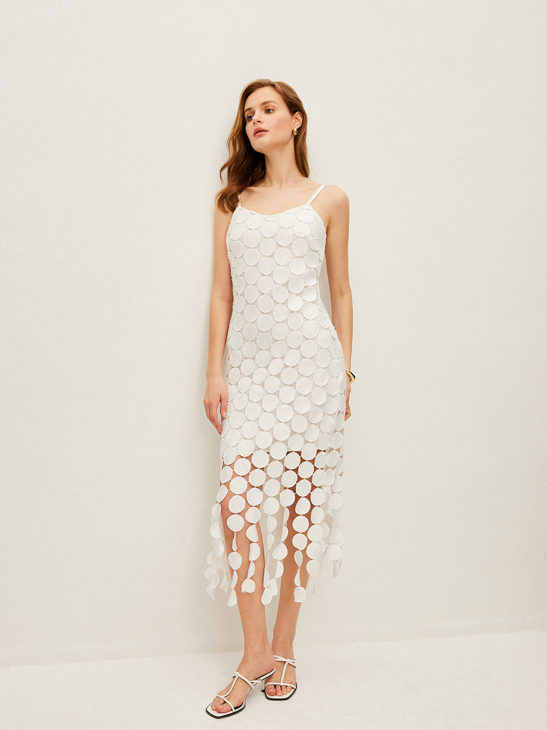 Robe Cami Double Couche à Multiples Cercles Découpés au Laser