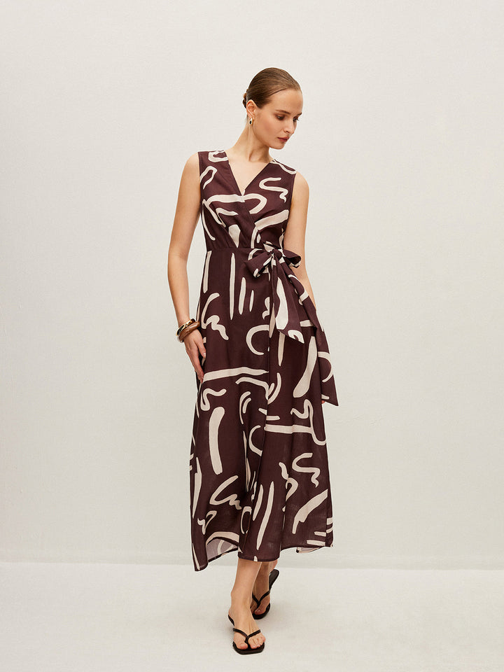 Robe portefeuille imprimé abstrait avec ceinture