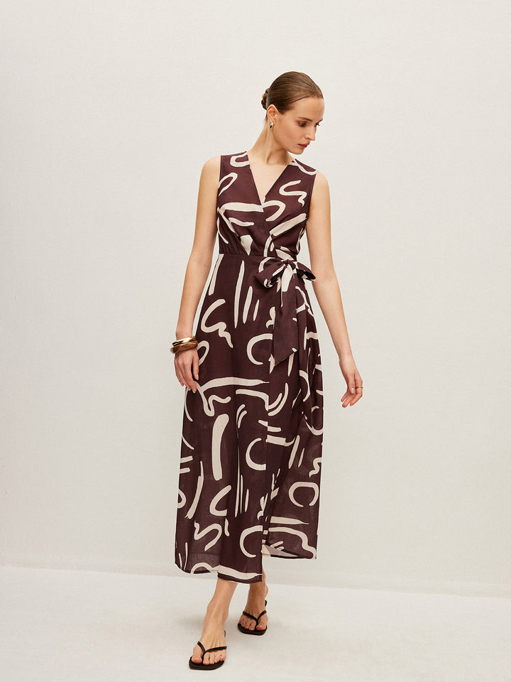 Robe portefeuille imprimé abstrait avec ceinture