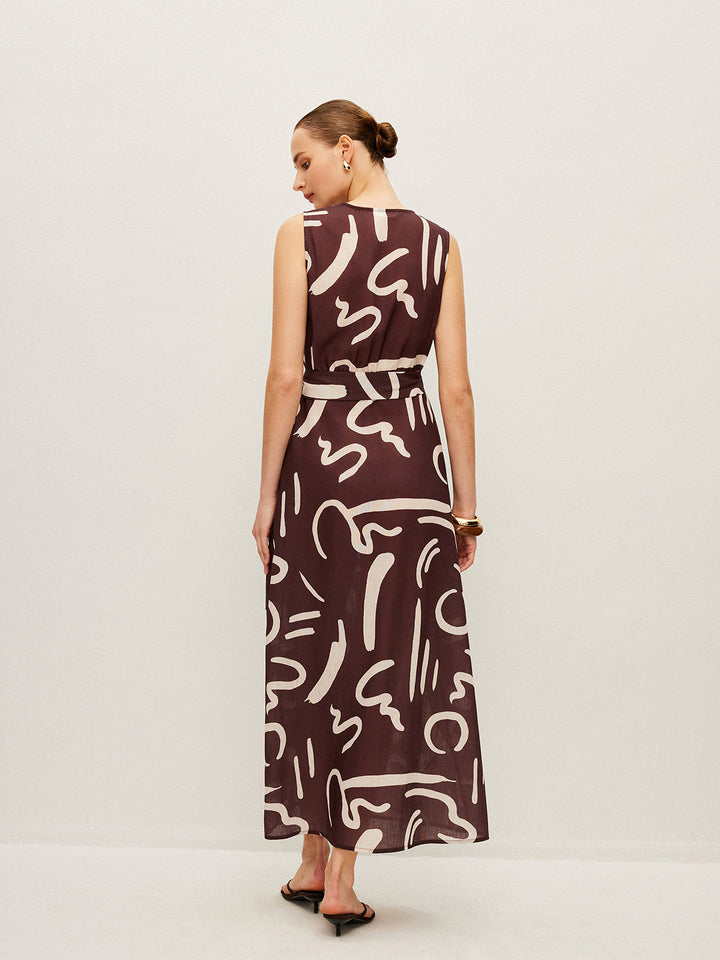 Robe portefeuille imprimé abstrait avec ceinture