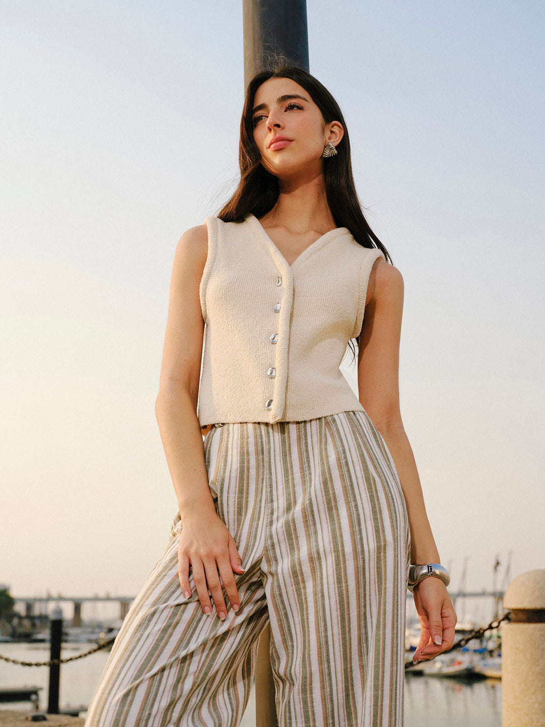 Gilet Pull Sans Manches Boutonné