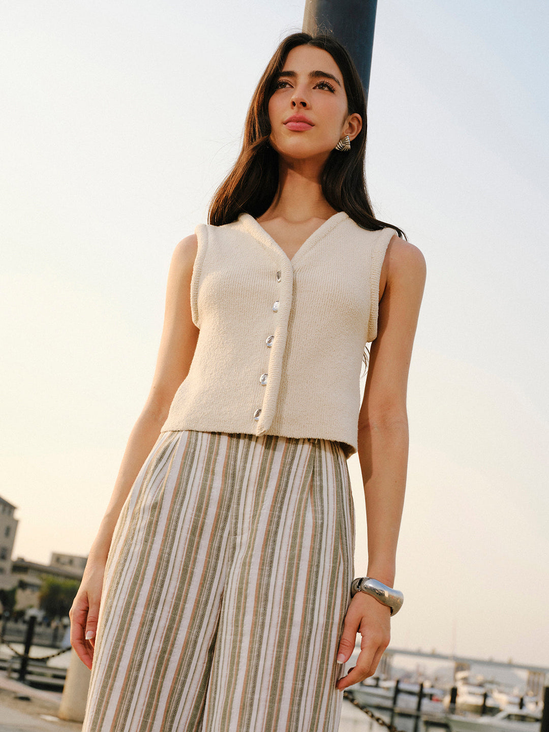 Gilet Pull Sans Manches Boutonné
