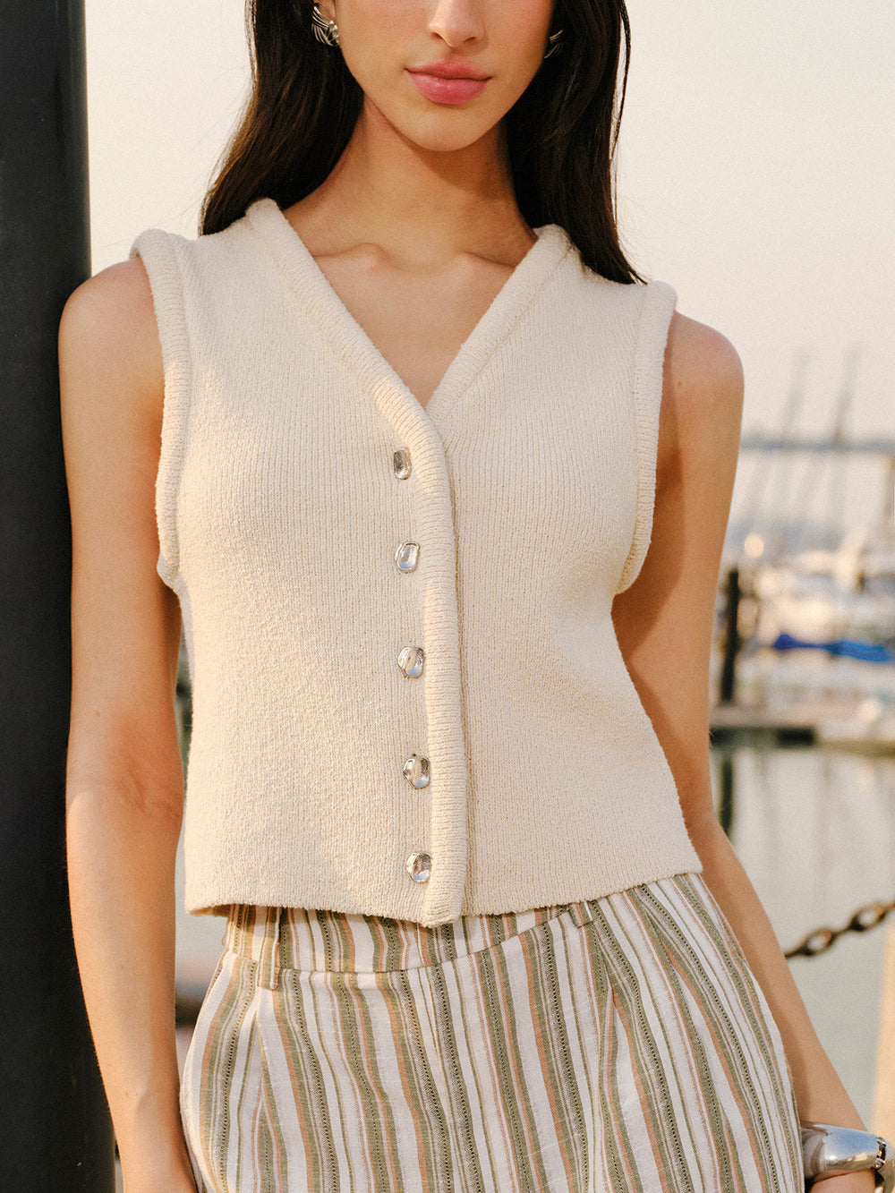Gilet Pull Sans Manches Boutonné